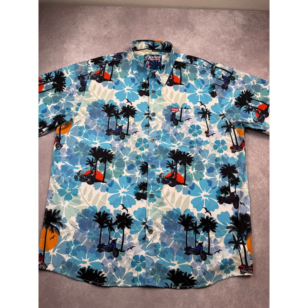 Dixxon Aloha Series Mens 2X Motorcycle Tropical‎ Print Shirt Blue Hawaiian Camp